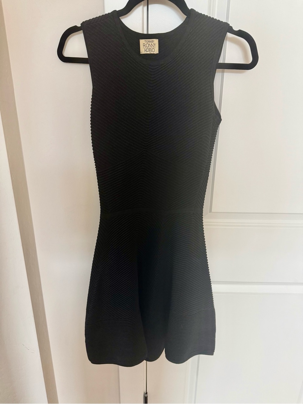 Torn by Ronny Kobo Black Textured Chevron Knit Dress